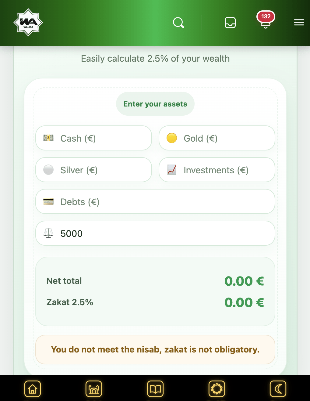 Calculadora de Zakat para aprender y calcular la cantidad correspondiente