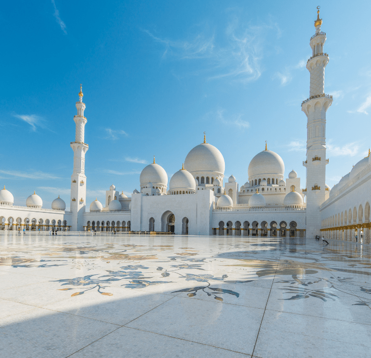 Gran Mezquita de Abu Dabi representando la búsqueda de mezquitas cercanas