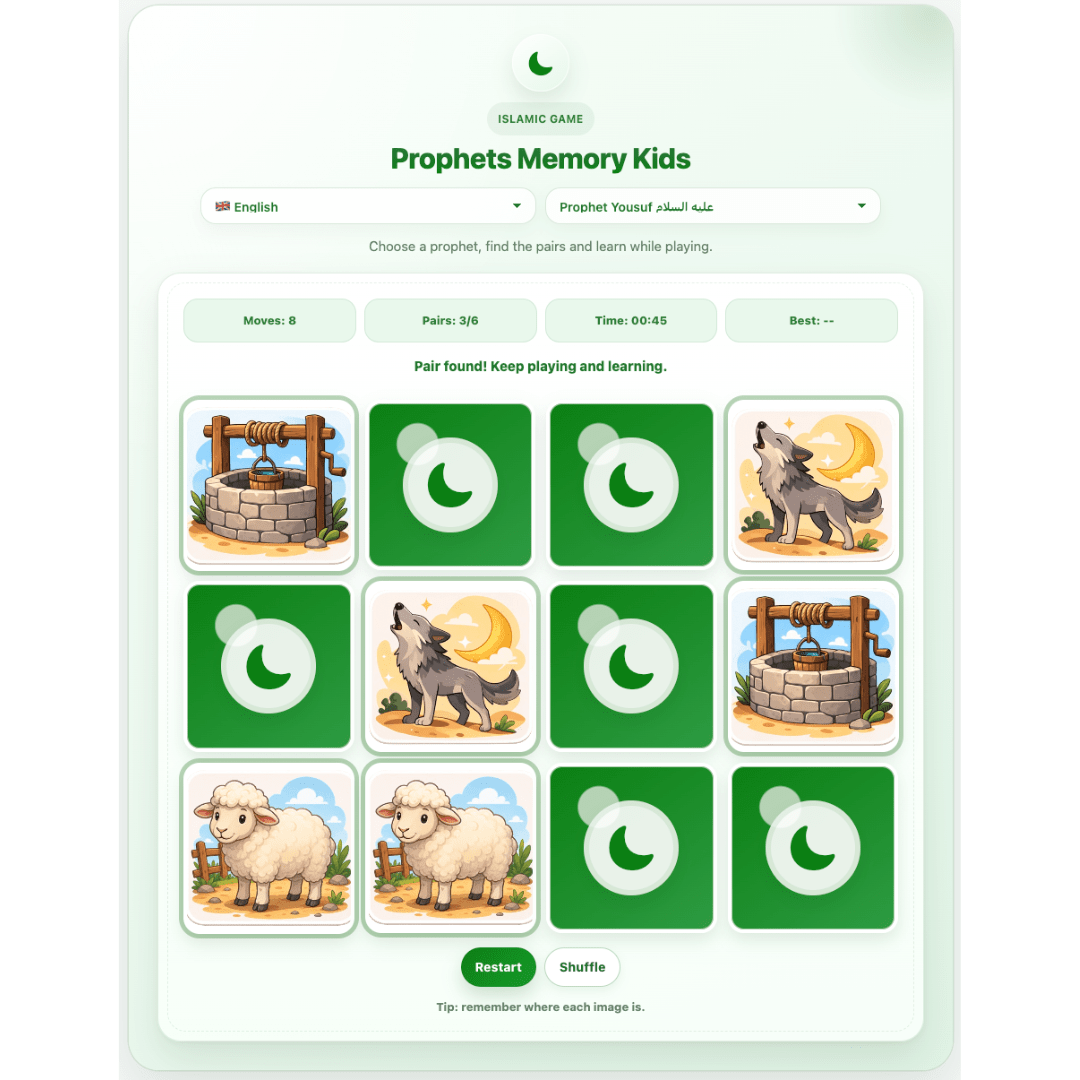 Profetas Memory – Juego Islámico Juego de memoria sobre los profetas en el Islam